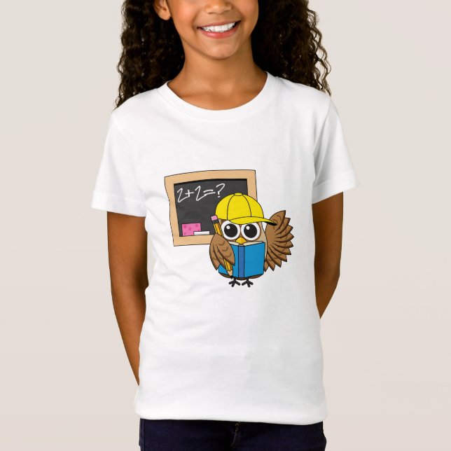 Cute School Student Owl Cartoon T-Shirt (Front)