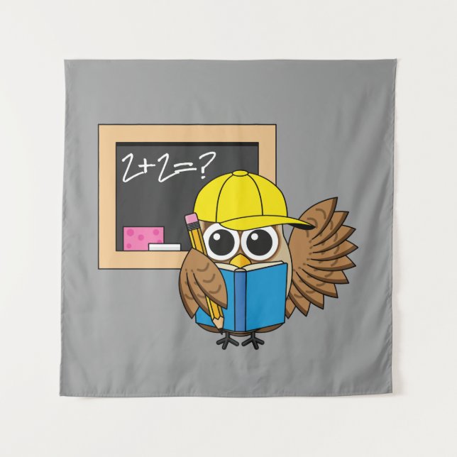 Cute School Student Owl Cartoon Tapestry (Front)