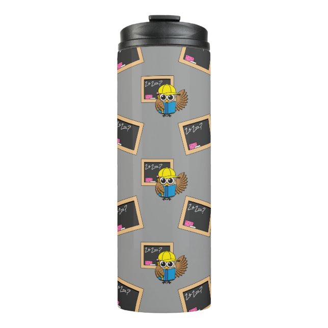 Cute School Student Owl Cartoon Thermal Tumbler (Front)