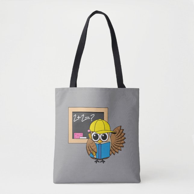 Cute School Student Owl Cartoon Tote Bag (Front)