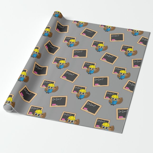 Cute School Student Owl Cartoon Wrapping Paper (Unrolled)