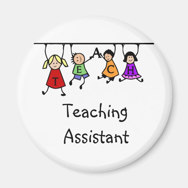 Cute School Teaching Assistant with  Kids Cartoon Magnet (Front)
