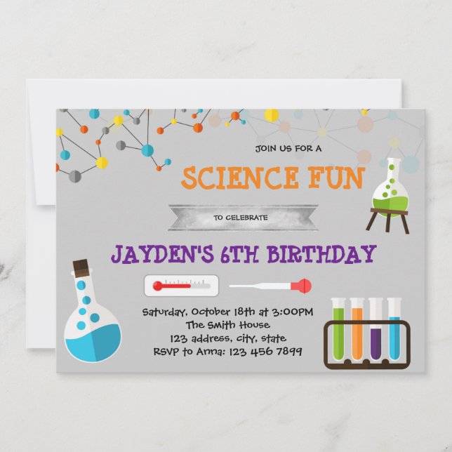 Cute science theme party invitation (Front)