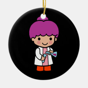 Cute Scientist / Chemist Girl with Flask Ceramic Tree Decoration