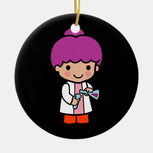 Cute Scientist / Chemist Girl with Flask Ceramic Tree Decoration (Front)