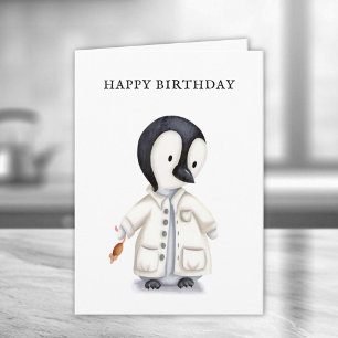 Cute Scientist Penguin Mouse Birthday Card