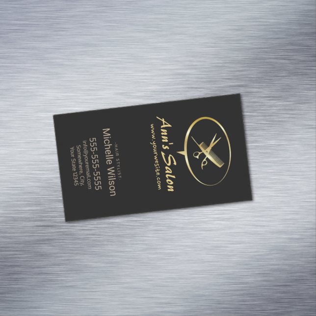 Cute Scissors Comb Logo Makeup Beauty Hair Salon Magnetic Business Card (In Situ)