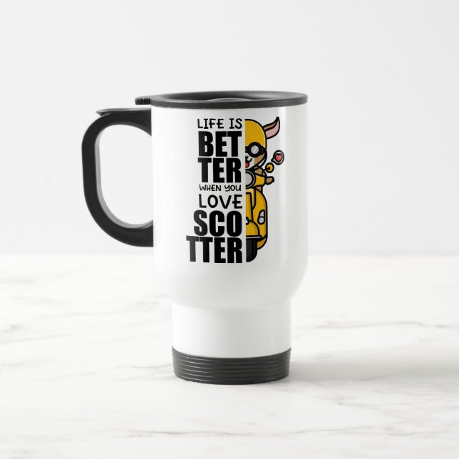 Cute Scooter Goat Design Travel Mug (Left)