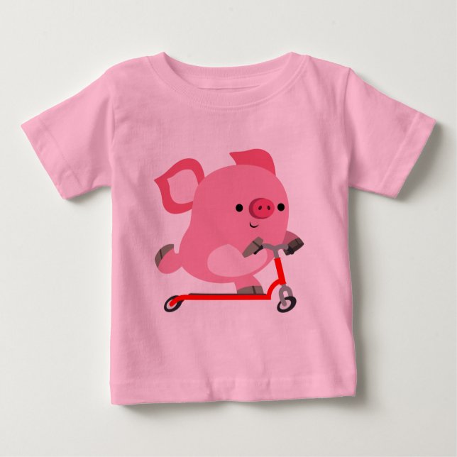 Cute Scooter-Riding Cartoon Pig Baby T-Shirt (Front)