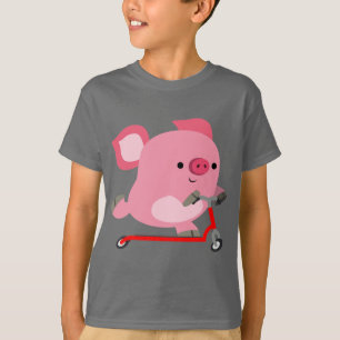 Cute Scooter-Riding Cartoon Pig Kids Tee