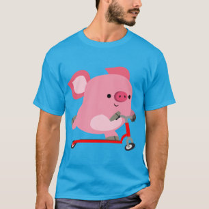 Cute Scooter-Riding Cartoon Pig T-Shirt