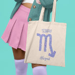 Cute Scorpio Astrology Sign Personalized Tote Bag<br><div class="desc">This pretty purple and lavender Scorpio tote bag features your astrological sign from the Zodiac in a beautiful sparkle like the constellations. Customize this cute,  personalized gift with your name in beautiful cursive script for someone with a late October or early November birthday.</div>