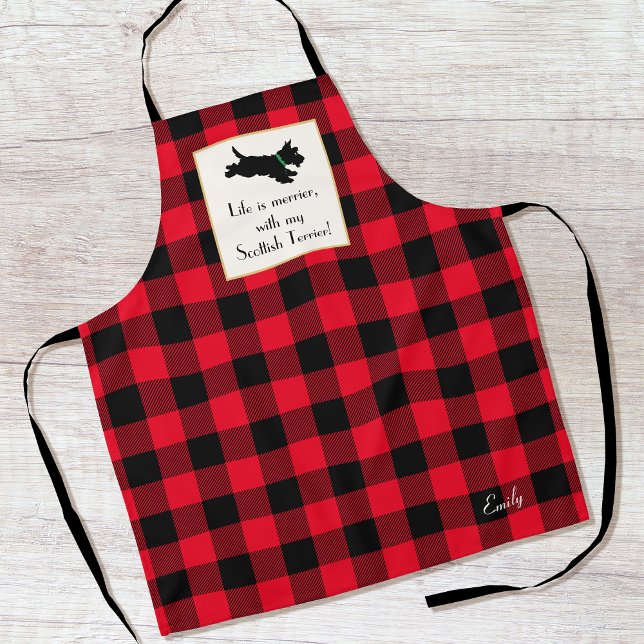 Cute Scottie Dog Buffalo Plaid Red Apron (Creator Uploaded)