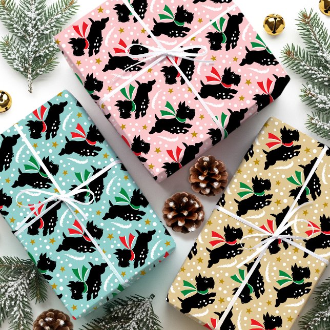 Cute Scottie Dog Fun Snow Retro Pattern Set Wrapping Paper Sheet (Creator Uploaded)