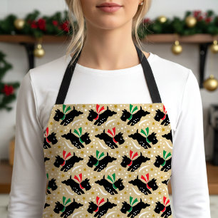 Cute Scottie Dog Snow Fun Pet Pattern Gold Apron