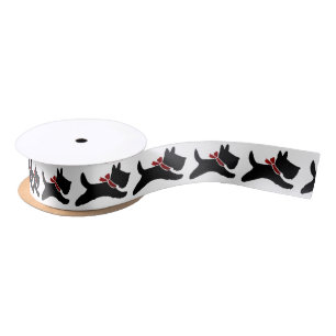 Cute Scottie Dog Your Background Colour Satin Ribbon