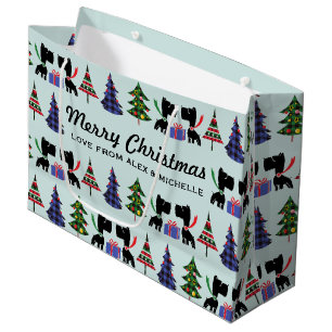 Cute Scottie Dogs and Christmas Trees Pattern Large Gift Bag