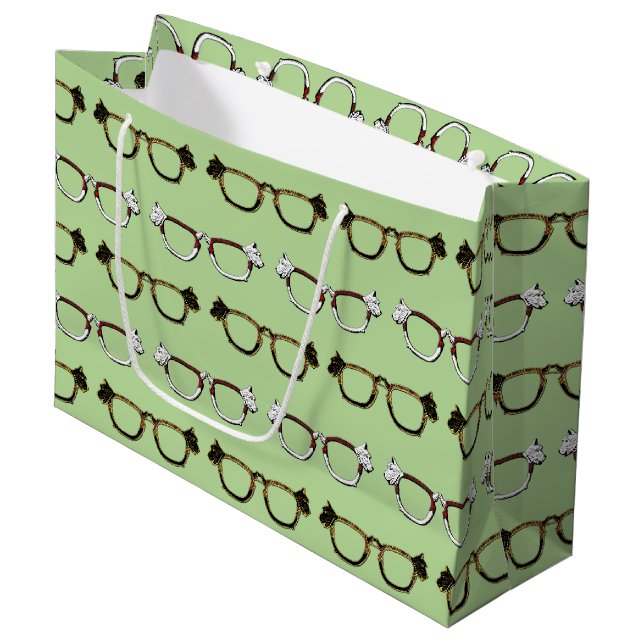 Cute Scottie Eyeglasses Pattern Large Gift Bag (Front Angled)