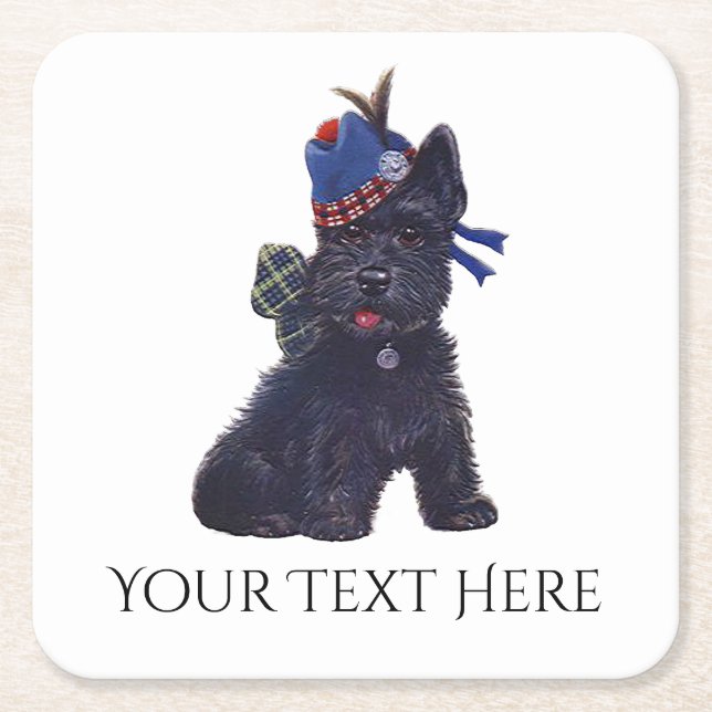 Cute Scottie Personalise Square Paper Coaster (Front)