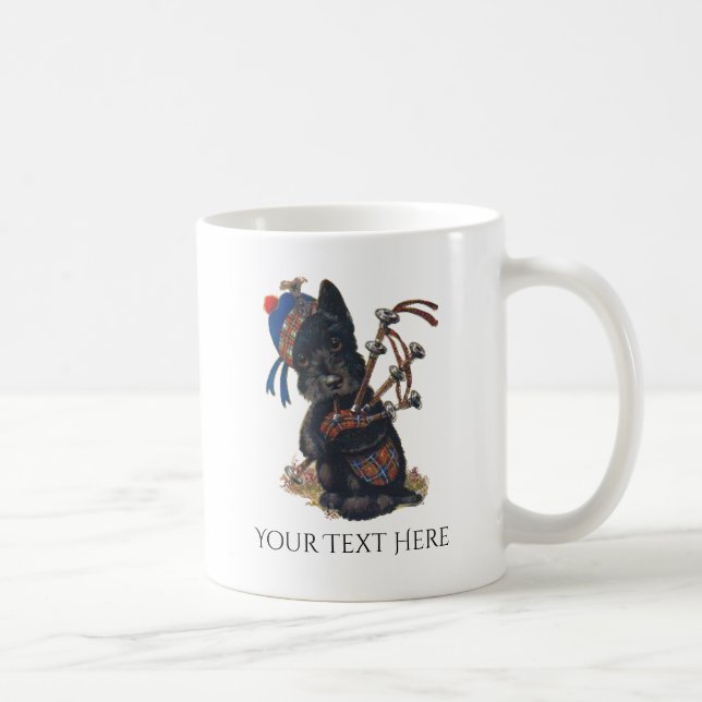 Cute Scottie Playing Bagpipes Personalise Coffee Mug (Right)