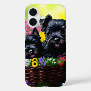 Cute Scottie Puppies in Flower Basket iPhone 16 Case