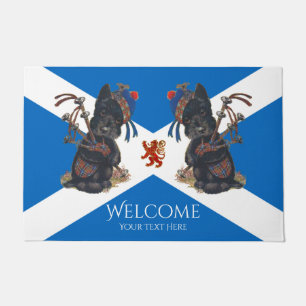 Cute Scotties Playing Bagpipes Personalise Doormat