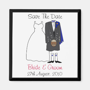 Cute Scottish Bride & Groom Save The Date (blue) Magnet