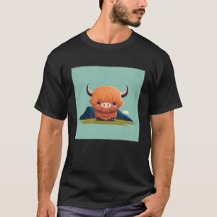 Cute Scottish Highland Cow Illustration Little Hor T-Shirt