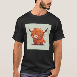 Cute Scottish Highland Cow Illustration Little Hor T-Shirt