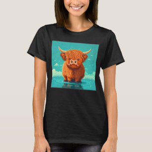 Cute Scottish Highland Cow Illustration Little Hor T-Shirt