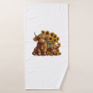 Cute Scottish Highland Cow Sunflower Mothers Day F Bath Towel