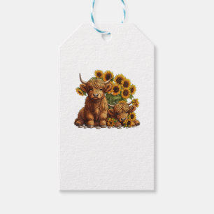 Cute Scottish Highland Cow Sunflower Mothers Day F Gift Tags