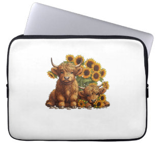 Cute Scottish Highland Cow Sunflower Mothers Day F Laptop Sleeve