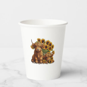 Cute Scottish Highland Cow Sunflower Mothers Day F Paper Cups