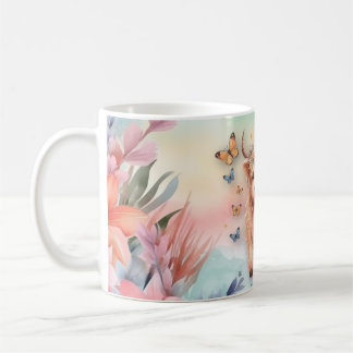 Cute Scottish Highland Cow & Wild Flowers Watercol Coffee Mug