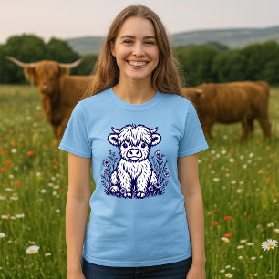 Cute Scottish Highland Cow & Wildflowers T-Shirt