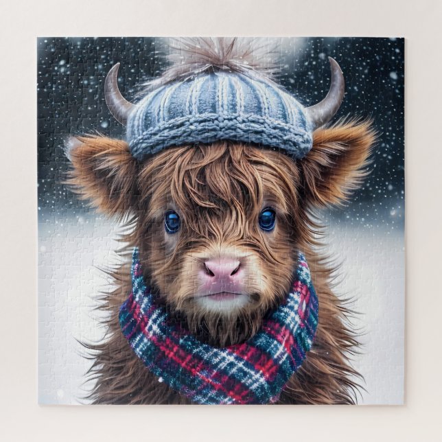 Cute Scottish Highland Cow Winter themed Coo  Jigsaw Puzzle (Vertical)