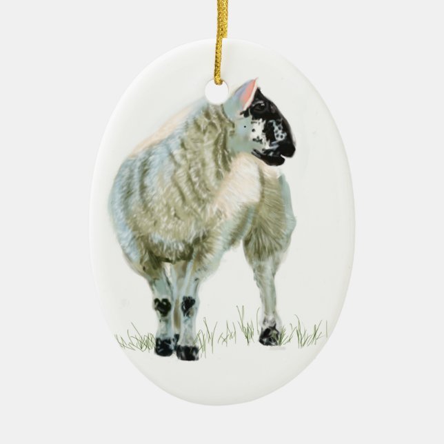 Cute Scottish Lamb Ceramic Tree Decoration (Front)