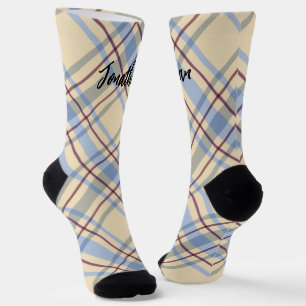 Cute scottish monogrammed beige tartan script socks