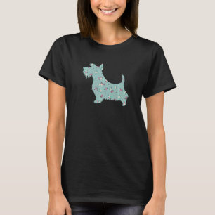 Cute Scottish Terrier Flower Floral Silhouette Dog T-Shirt