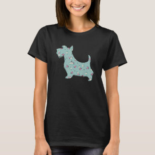 Cute Scottish Terrier Flower Floral Silhouette Dog T-Shirt