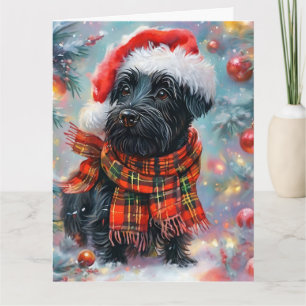 Cute Scottish Terrier in Santa Hat and Scarf Card