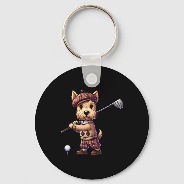 Cute Scottish Terrier Playing Golf Golfer Golfing  Key Ring (Front)