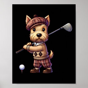 Cute Scottish Terrier Playing Golf Golfer Golfing Poster