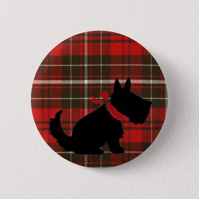 Cute Scotty Dog & Red Tartan 6 Cm Round Badge (Front)