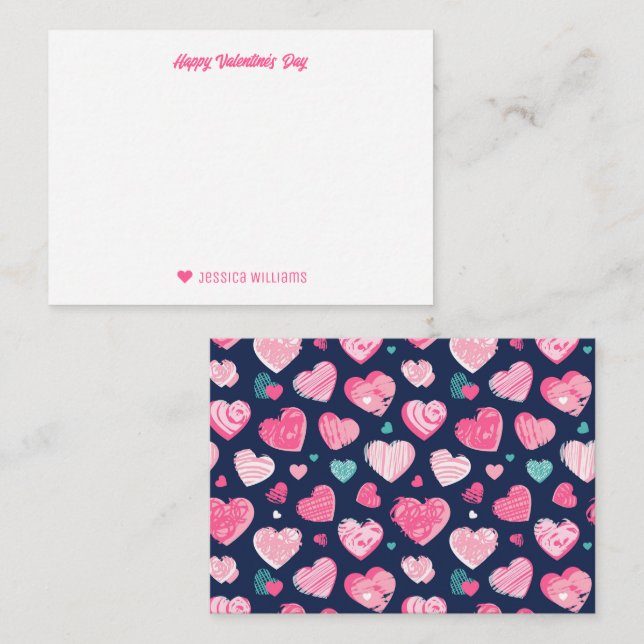 Cute Scribble Heart Pattern Blue Valentine's Day Card (Front/Back)