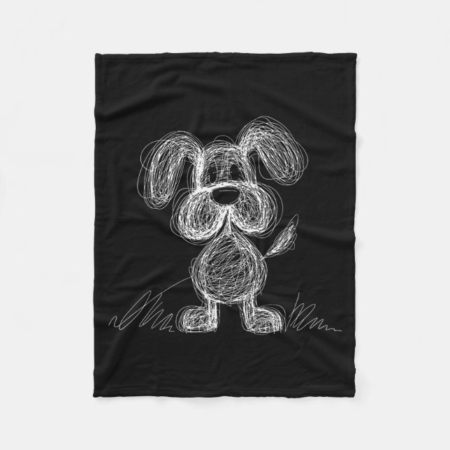 Cute scribble puppy dog doodle cartoon style  fleece blanket (Front)