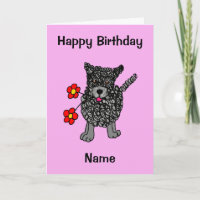 Cute Scribbled Dog Pink Cartoon Birthday