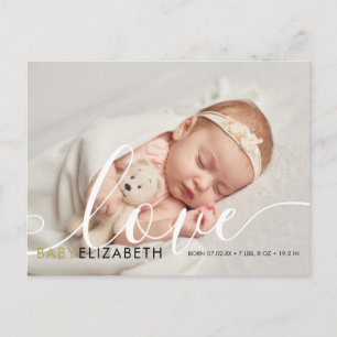 Cute Script Baby Photo Birth Announcement Postcard