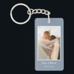 Cute Script Dusty Blue Wedding Anniversary Photo Key Ring<br><div class="desc">Cute Script Dusty Blue Wedding Photo key chain with your image and text of choice to give as a weeding keepsake or wedding memory to family or friends.</div>